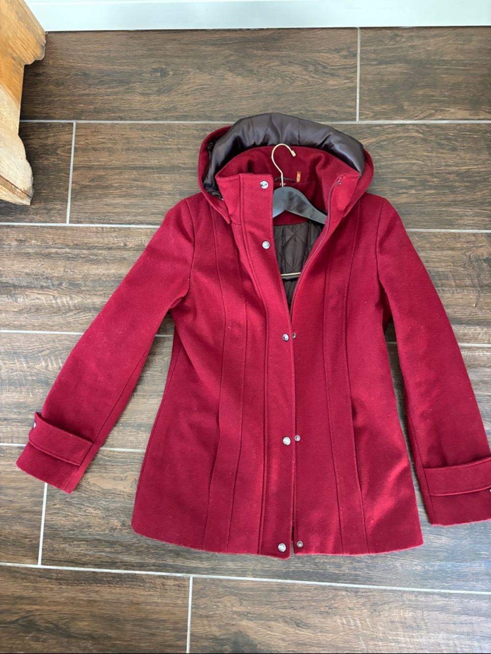 Calvin Klein wool blend Hooded Pea Coat - rich red size 4